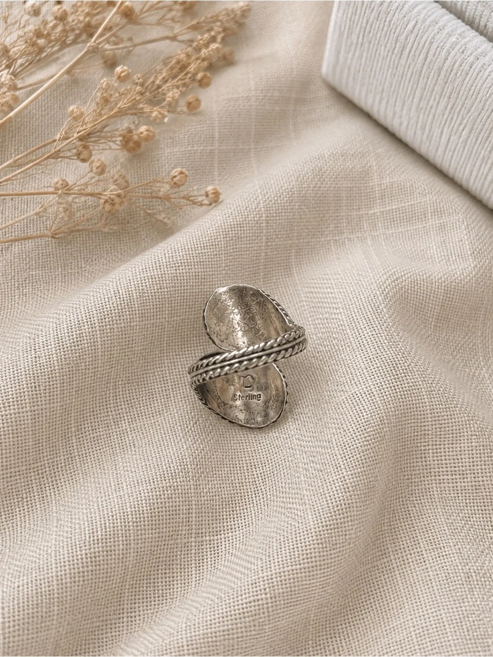 Vintage Navajo Sterling Silver SC Signed Spoon Bypass Ring Size 7.5